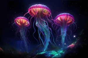 Electric Jellyfish Swarm in Dark Space.