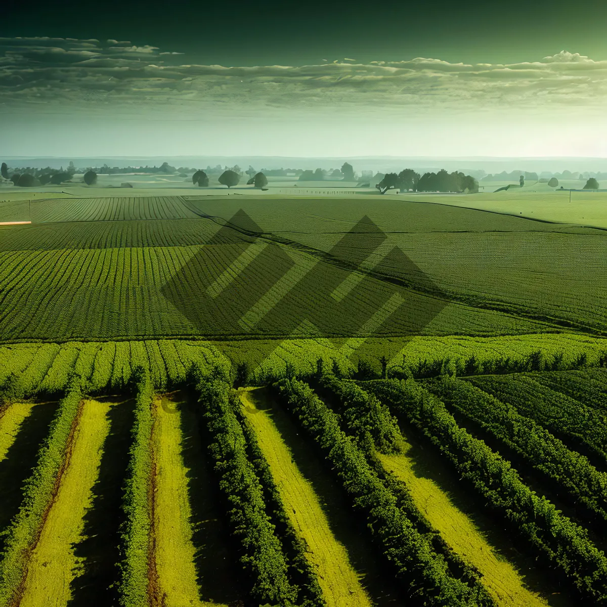 Picture of Serenity of the Countryside: A picturesque rural farm field in summer.