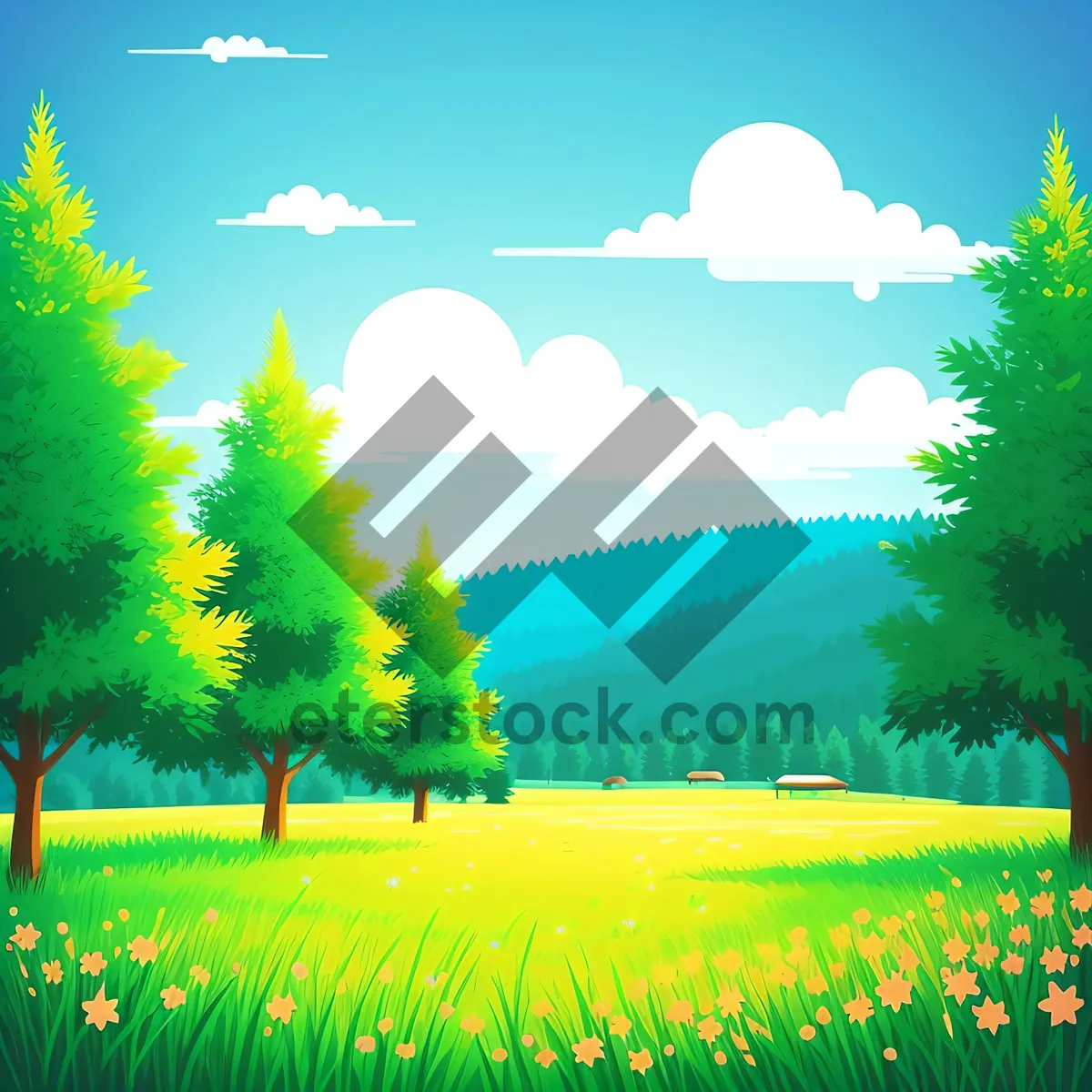 Picture of Idyllic Spring Meadow Under Clear Blue Sky