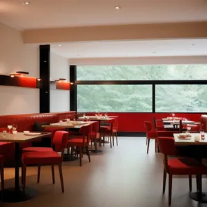 Modern luxury restaurant interior design with wooden furniture.