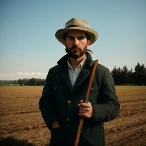 Male golfer with croquet mallet.