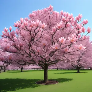 Magnolia Blossoms in Colorful Rural Meadow