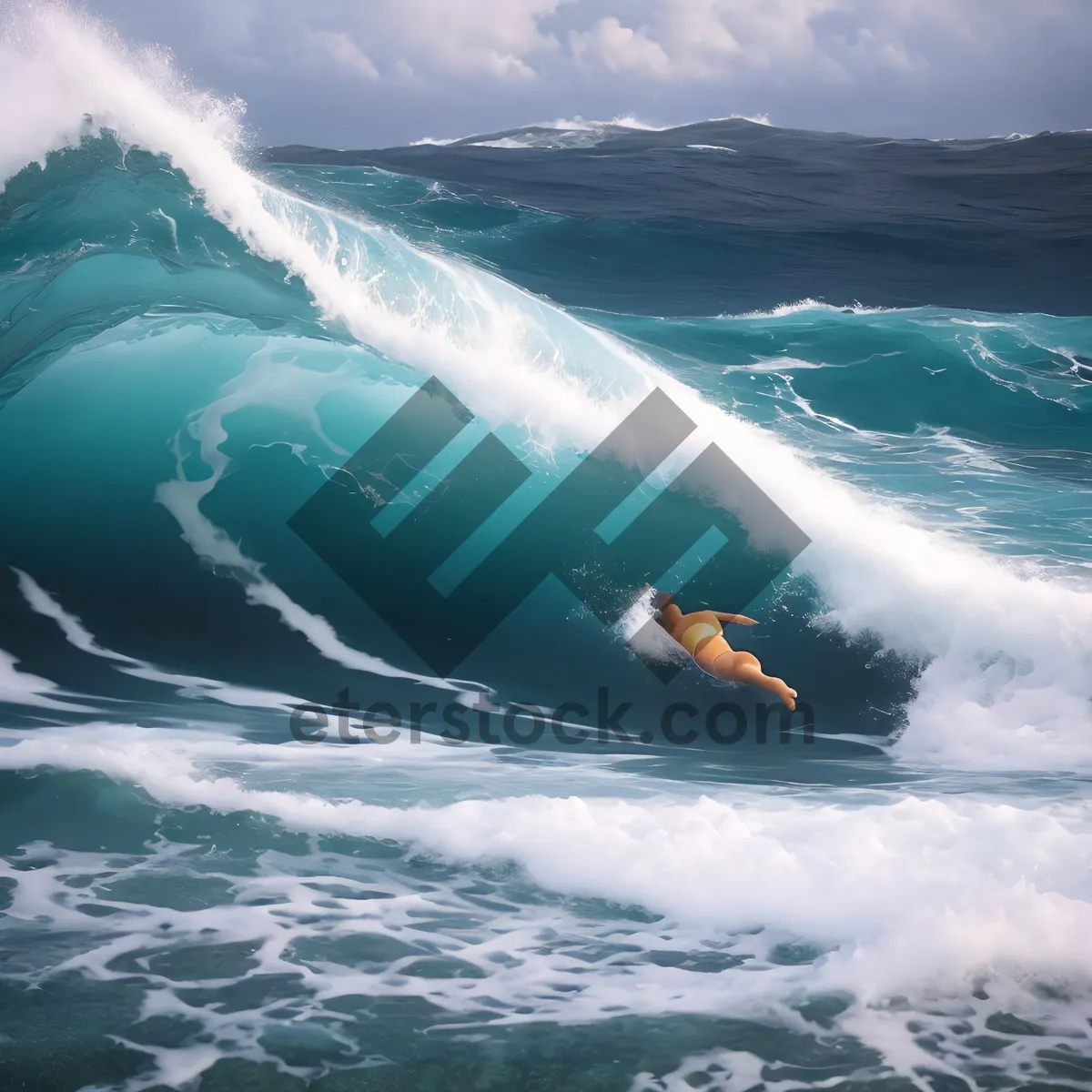 Picture of Serene Summer Seascape with Powerful Waves and Surfers