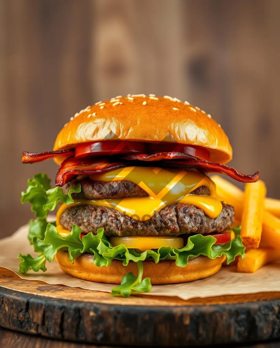 Picture of Delicious Gourmet Cheeseburger with Grilled Sandwich