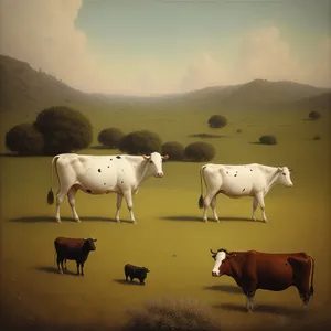 Rural Ranch: Cows Grazing in Green Meadow
