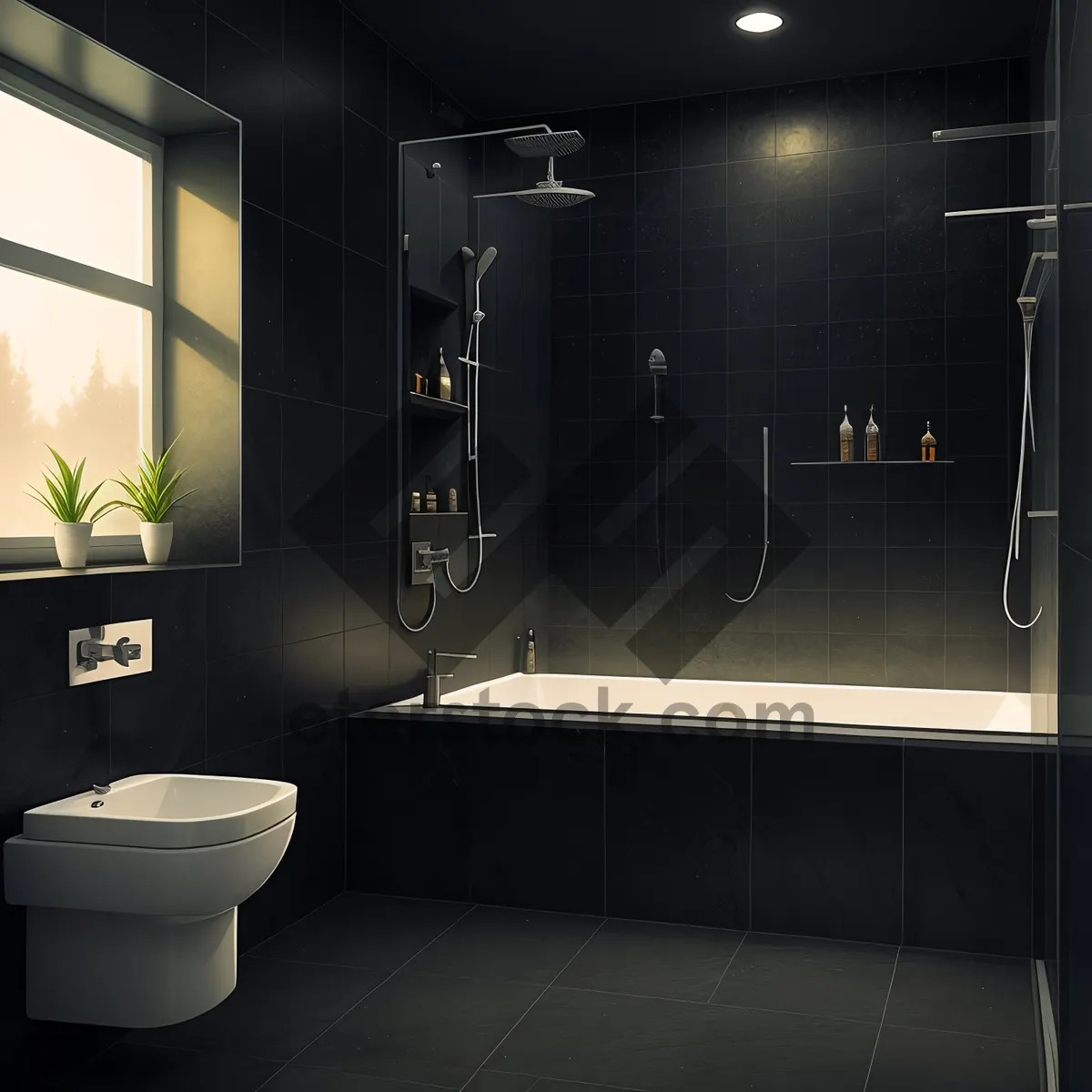 Picture of Modern bathroom interior with sleek furniture and elegant decor.