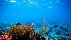 Colorful Tropical Fish Swimming in Sunlit Coral Reef