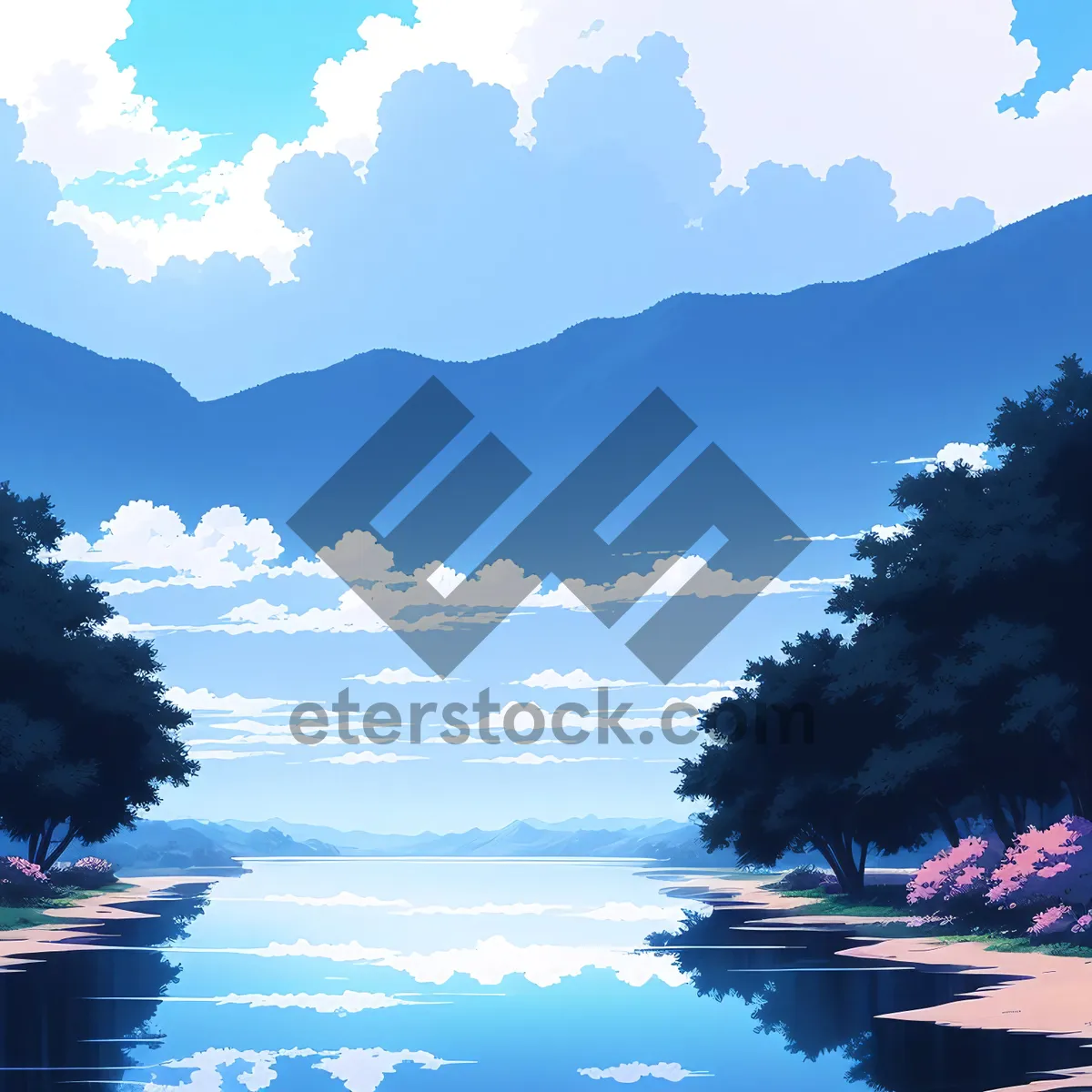 Picture of Serene Lake Reflections in Sunlit Sky