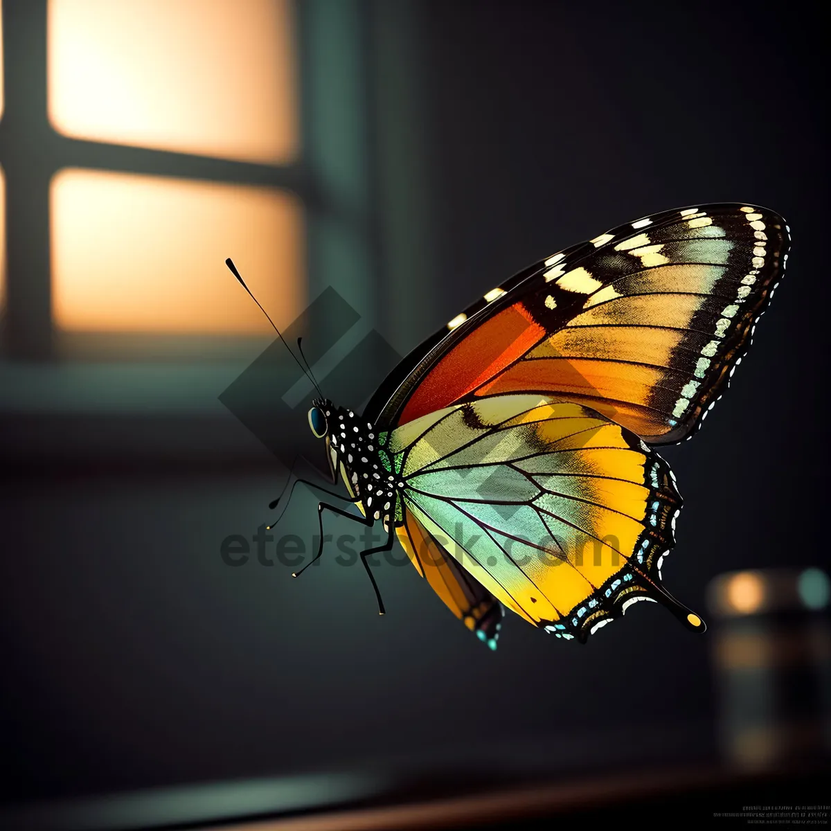 Picture of Colorful Monarch Butterfly Flying Among Flowers