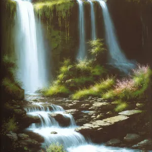 Serene Cascading Waterfall in Forest Landscape