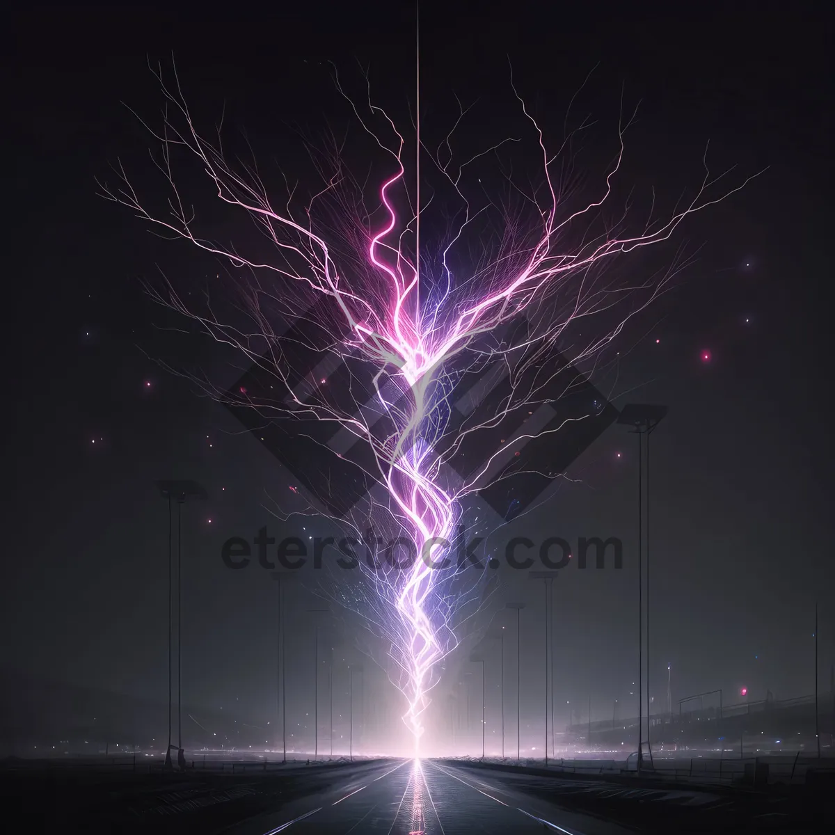 Picture of Futuristic Lightning Burst Illuminates Dark Geometric Pattern