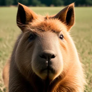 Brown Mare Grazing in Rural Pasture