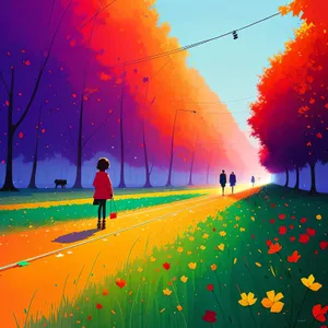 Vibrant Sunset Over Rural Meadow with Starry Sky