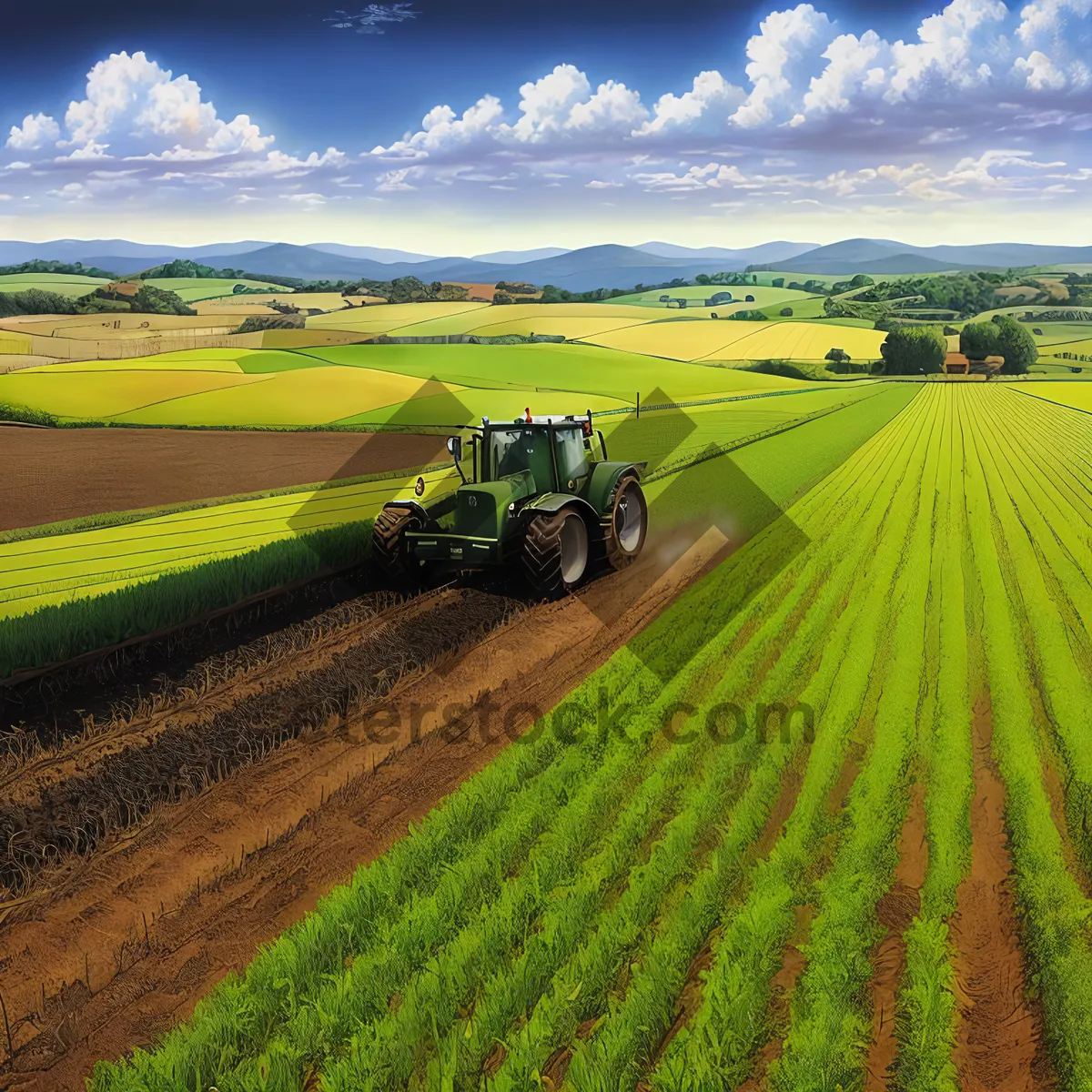 Picture of Rural Harvest: Golden Wheat Fields under Sunny Sky