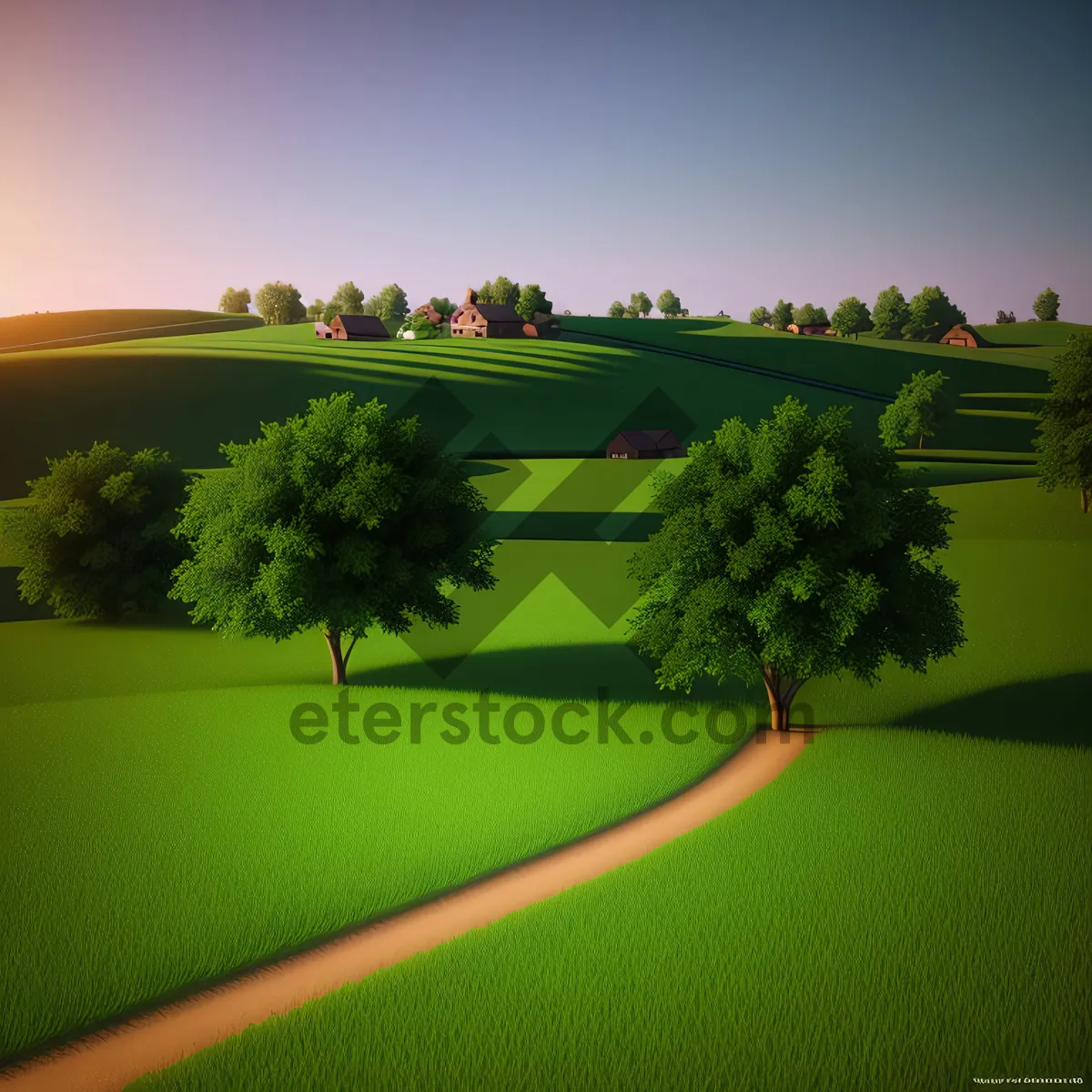 Picture of Idyllic Golf Course Landscape Under Sunny Sky