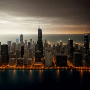 Urban Twilight: Majestic City Skyline Reflected on River