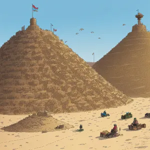 Ancient Pyramid Landscape: Majestic Sands and Stone.