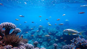 Colorful marine life in exotic coral reef underwater.