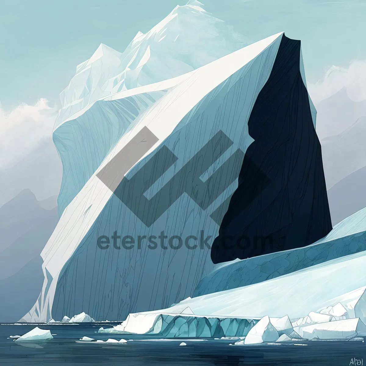 Picture of Serene Seascape: Boat Sailing amidst Majestic Iceberg