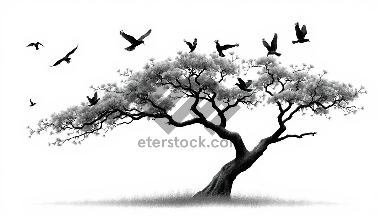 Picture of Silhouette of bird on branch against sky.