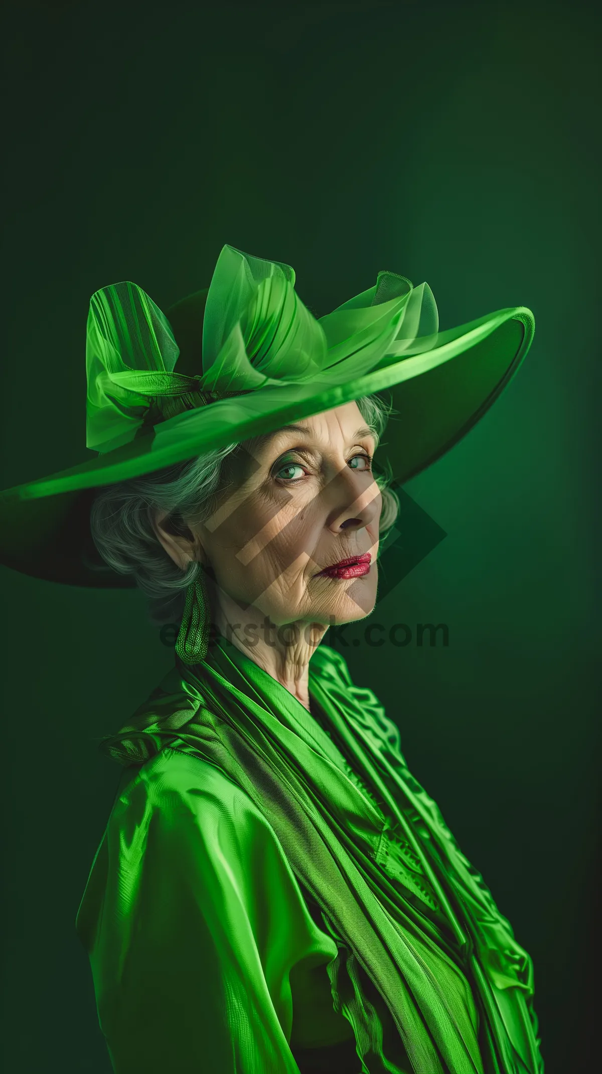 Picture of Fashion model wearing a black hat in studio portrait.