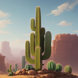 Desert Sunset: Majestic Saguaro Cacti against a Colorful Sky