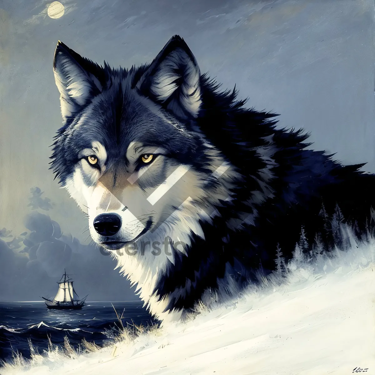 Picture of Majestic Malamute: A Winter Portrait of a Beautiful Sled Dog