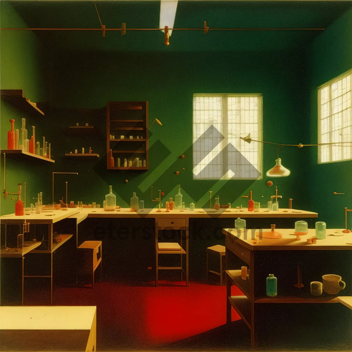 Picture of Modern restaurant interior with wooden furniture and stylish chairs