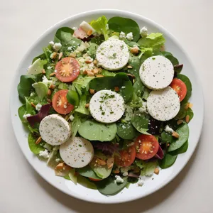 Delicious and healthy gourmet vegetable salad with cheese slice