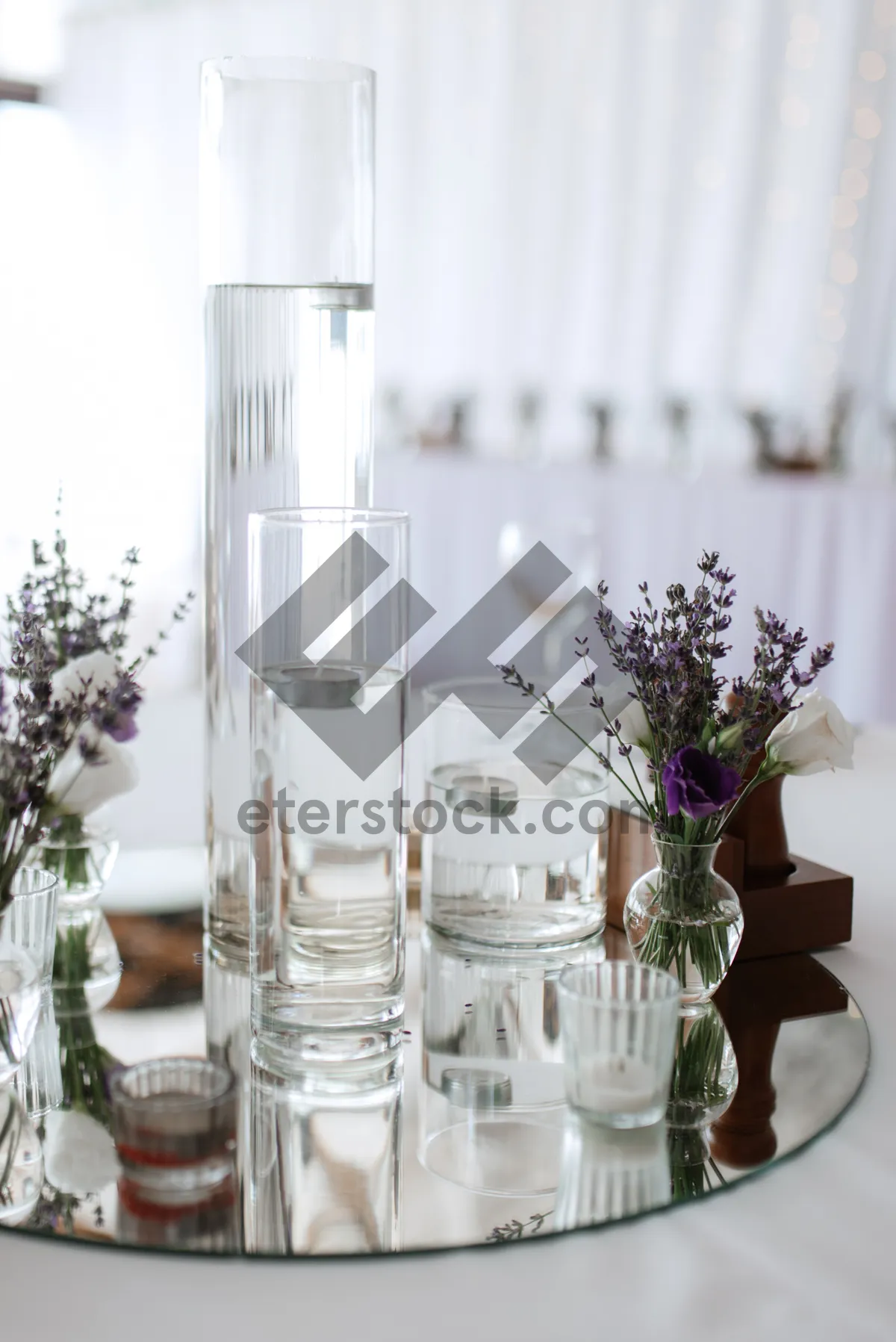 Picture of Festive dinner table setting with wine glasses