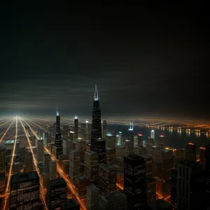 Urban Nightscape: Majestic City Lights and Towering Skyscrapers