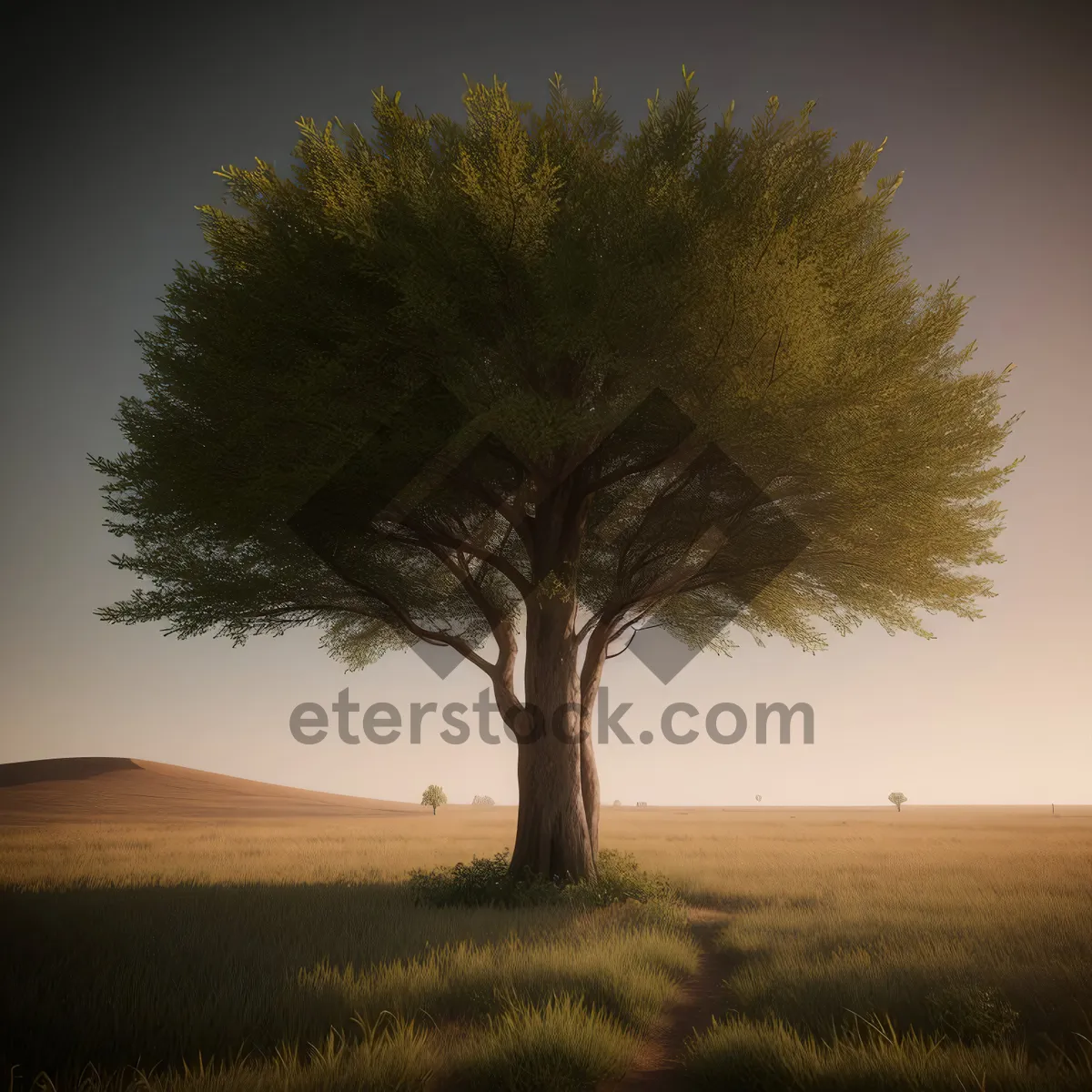 Picture of Vibrant Landscape with Sunlit Yucca and Woody Plants