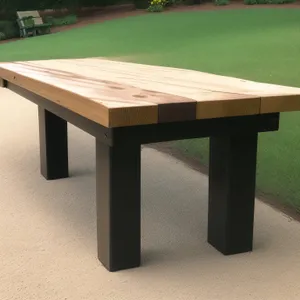 Wooden Pool Table with Chairs and Chopping Block