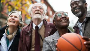 Smiling Elderly Couple Embracing in Joyful Happiness Together