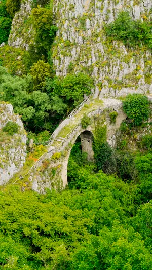 Scenic mountain view with river and viaduct