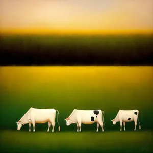 Rural livestock cows grazing in scenic meadow