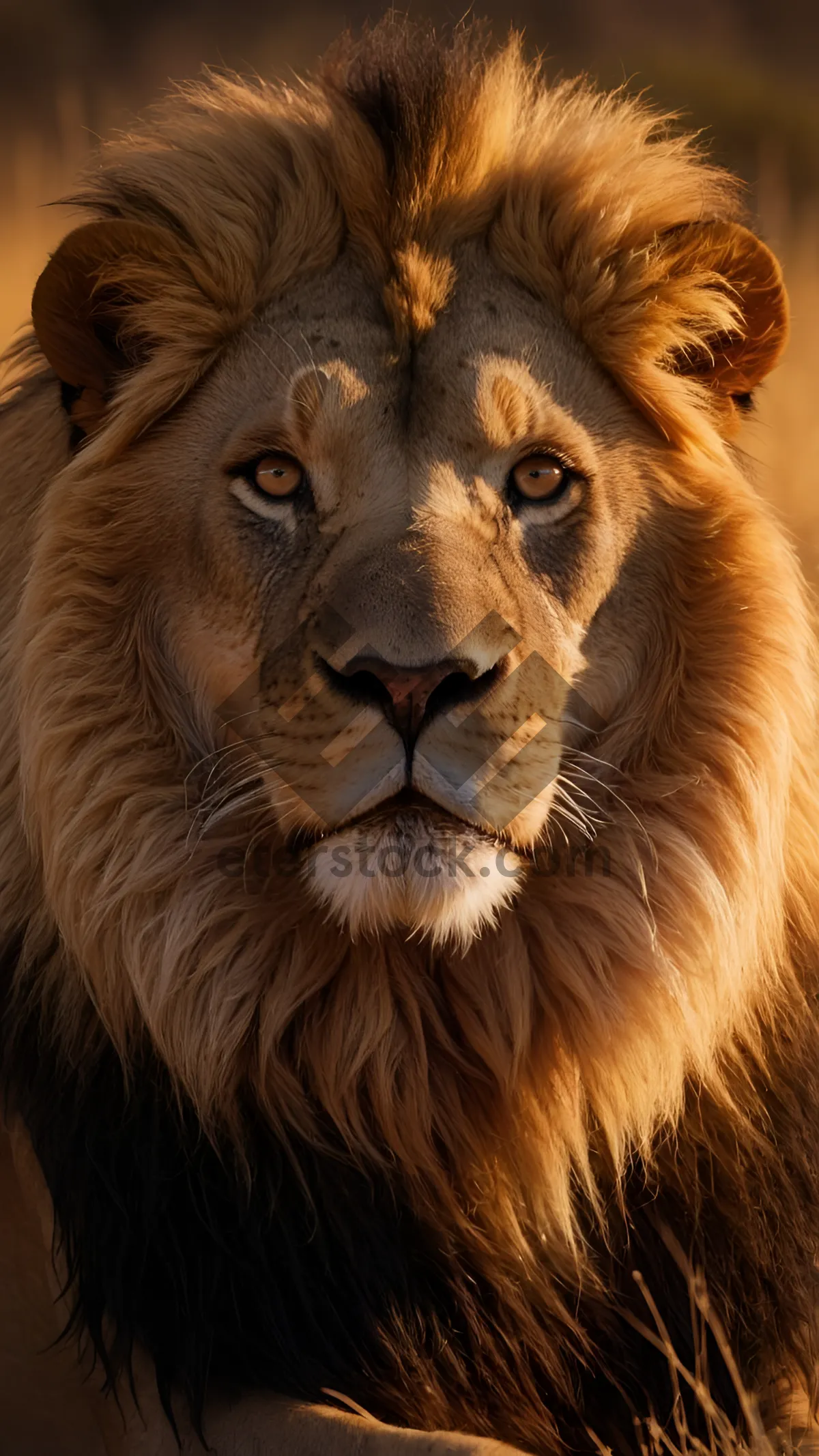 Picture of Close-up portrait of male lion staring fiercely.