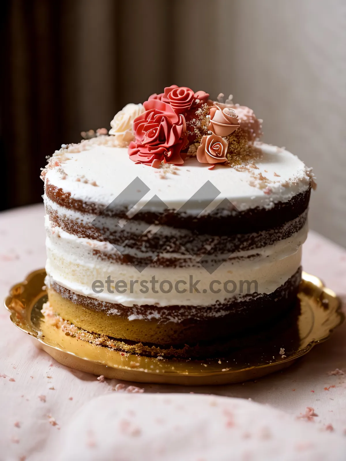 Picture of Delicious Fruit Cake with Cream and Chocolate Icing