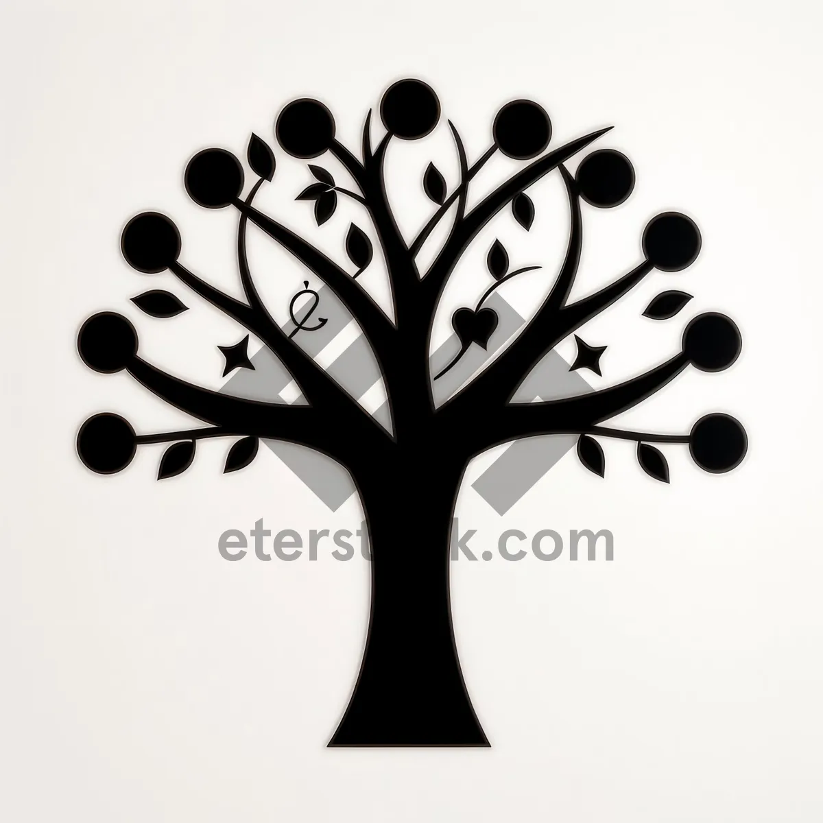 Picture of Floral Tree Branch Design Drawing - Black Silhouette