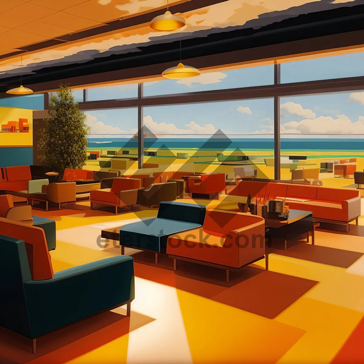 Picture of Modern Chic Living Room Interior with Stylish Furniture