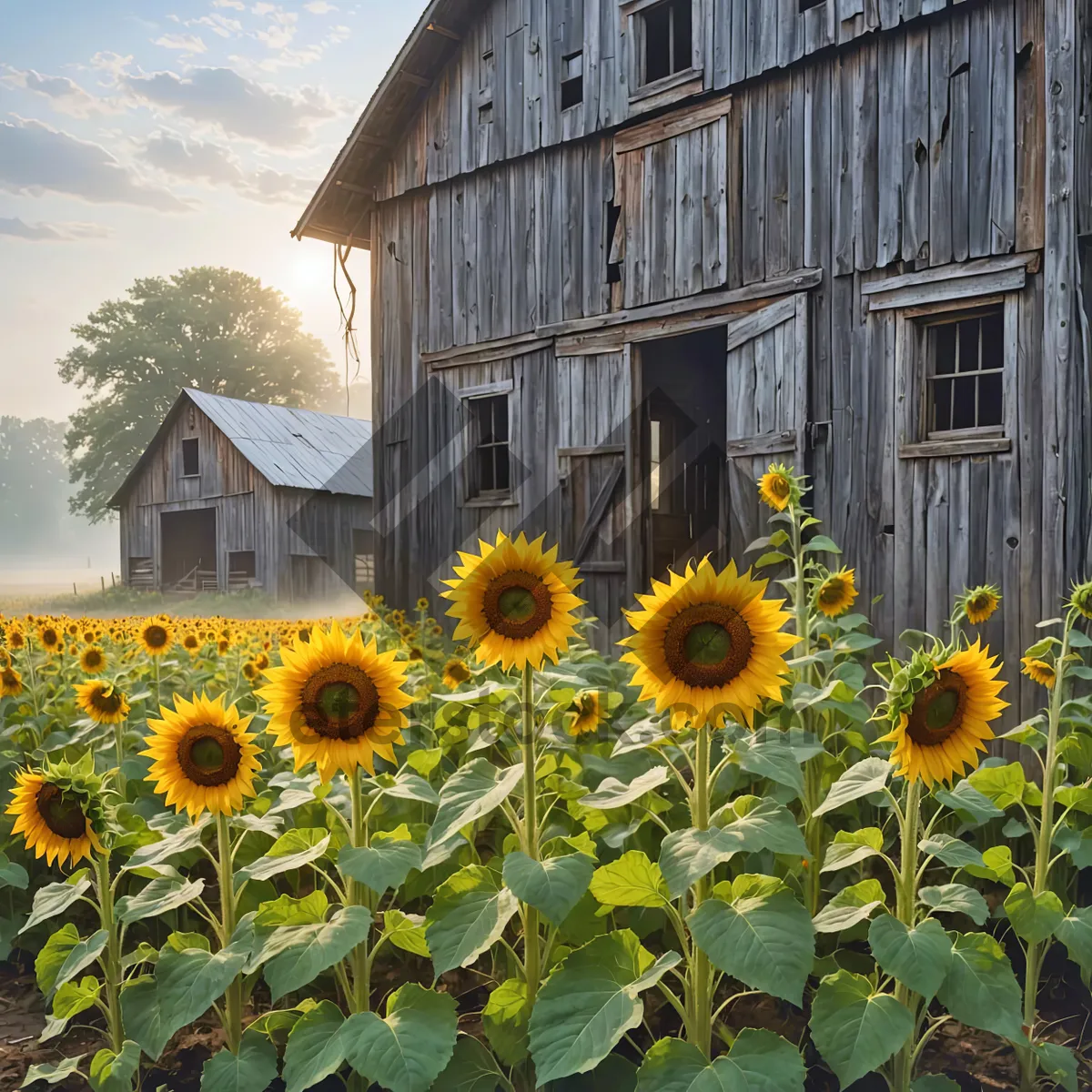 Picture of Bright yellow sunflower field in vibrant summer sunlight.