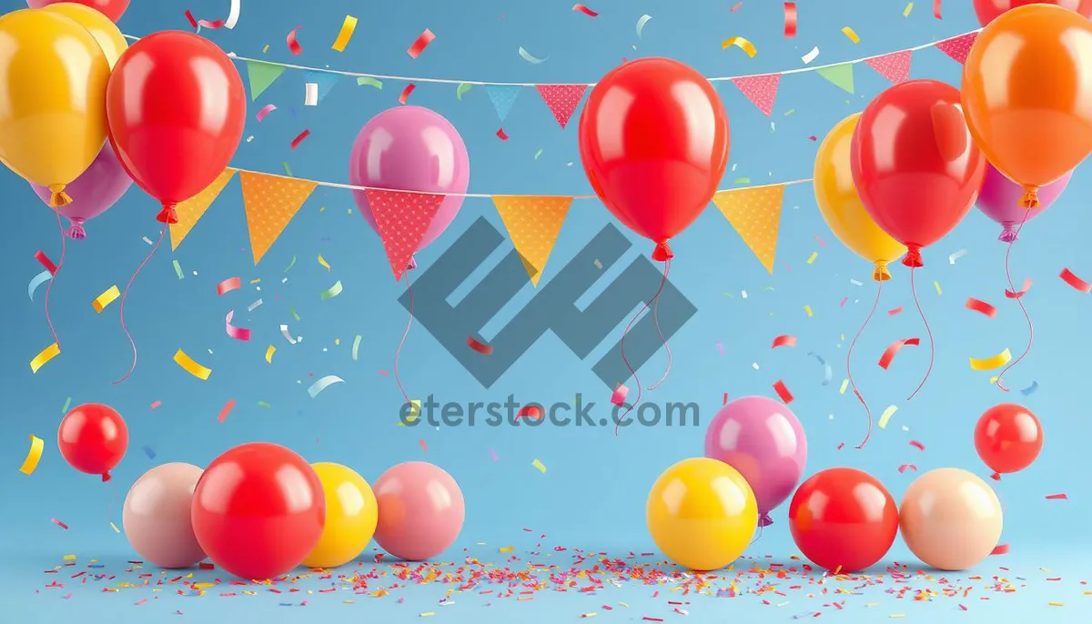 Picture of Colorful Birthday Party Decoration with Balloons and Ribbons