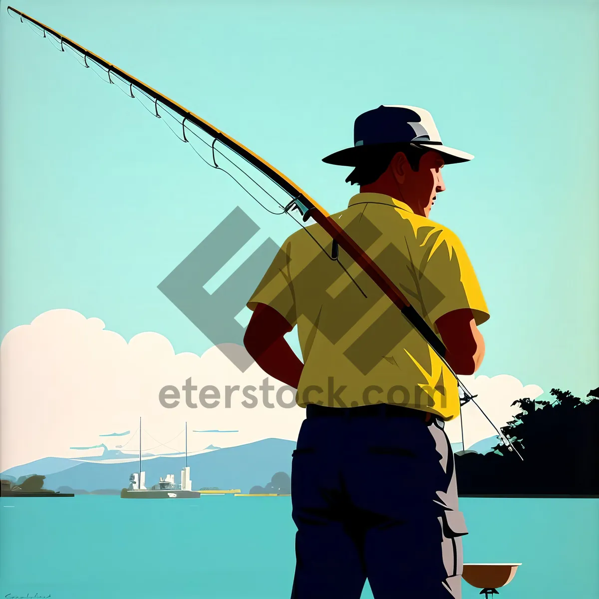 Picture of Recreational Golfer Swinging Club with Fishing Reel