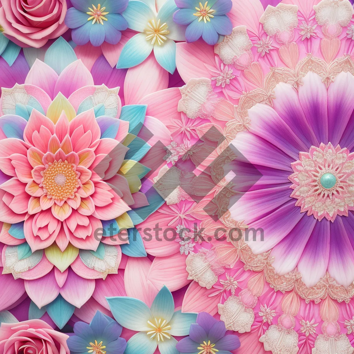 Picture of Vintage Floral Decorative Wallpaper with Pink Flowers