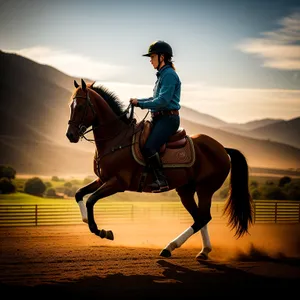 Golden Sky Silhouette: Horse Vaulting at Sunset
