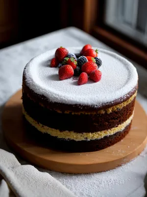 Delicious Berry Cake with Fresh Strawberries and Mint