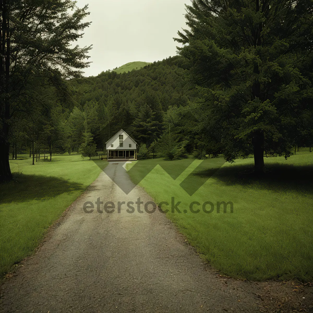 Picture of Serene Summer Landscape with Majestic Trees and Greenery