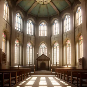 Gothic Cathedral Interior Illuminated by Stained Glass