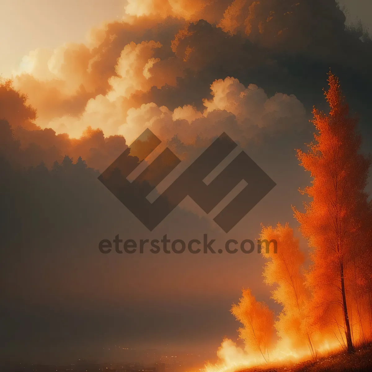 Picture of Blazing Sunset Over Fiery Volcano