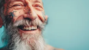 Happy elderly couple smiling and in love.